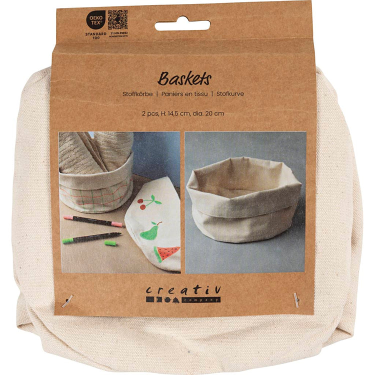 Paniers en tissu Creativ company, h : 14,5 cm, d 20 cm, 385 g, naturel clair, 2 pièces 1 boîte