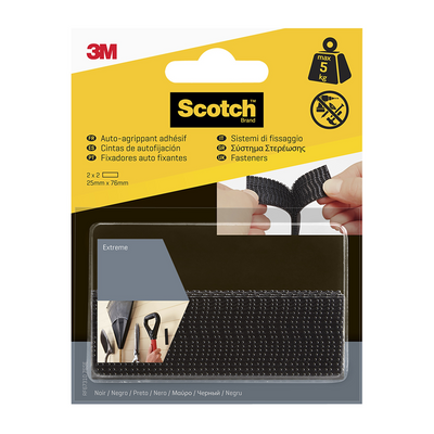 3m 1075817 - scotch extra. attaches 25x75mm2sets pack noir | 6 pièces