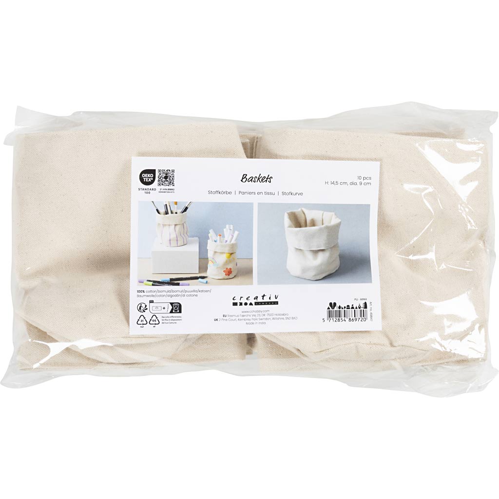 Paniers en tissu Creativ company, h : 14,5 cm, d 9 cm, 385 g, naturel clair, 10 pièces 1 boîte