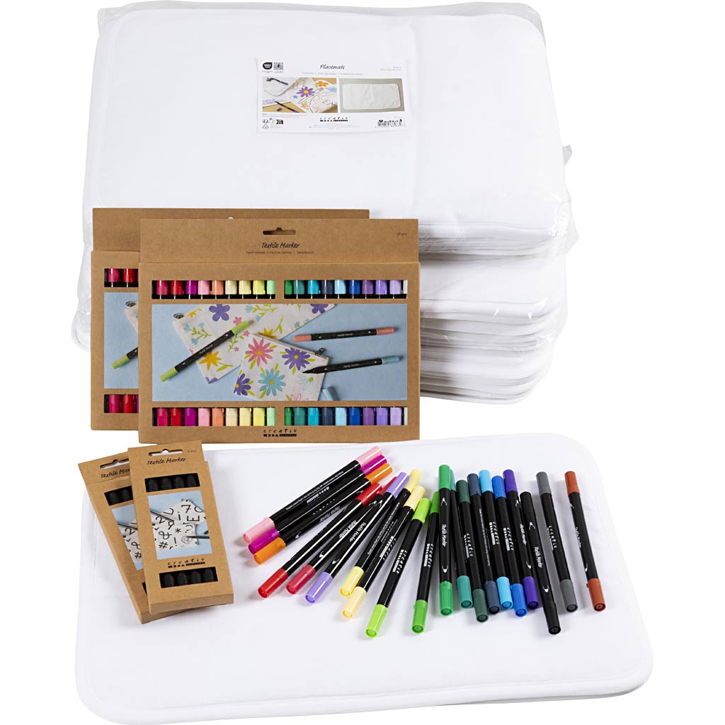 Creativ company group set peignez vos propres sets de table, taille 30x45 cm, largeur de trait 2,3 + 3,6 mm, différentes couleurs, 30 pièces 1 boîte