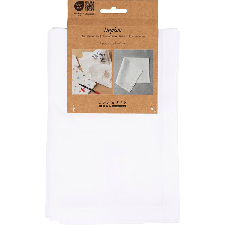 Serviettes textiles Creativ company, dim. 42x42 cm, 145 gr, blanches, 4 pièces 1 boîte