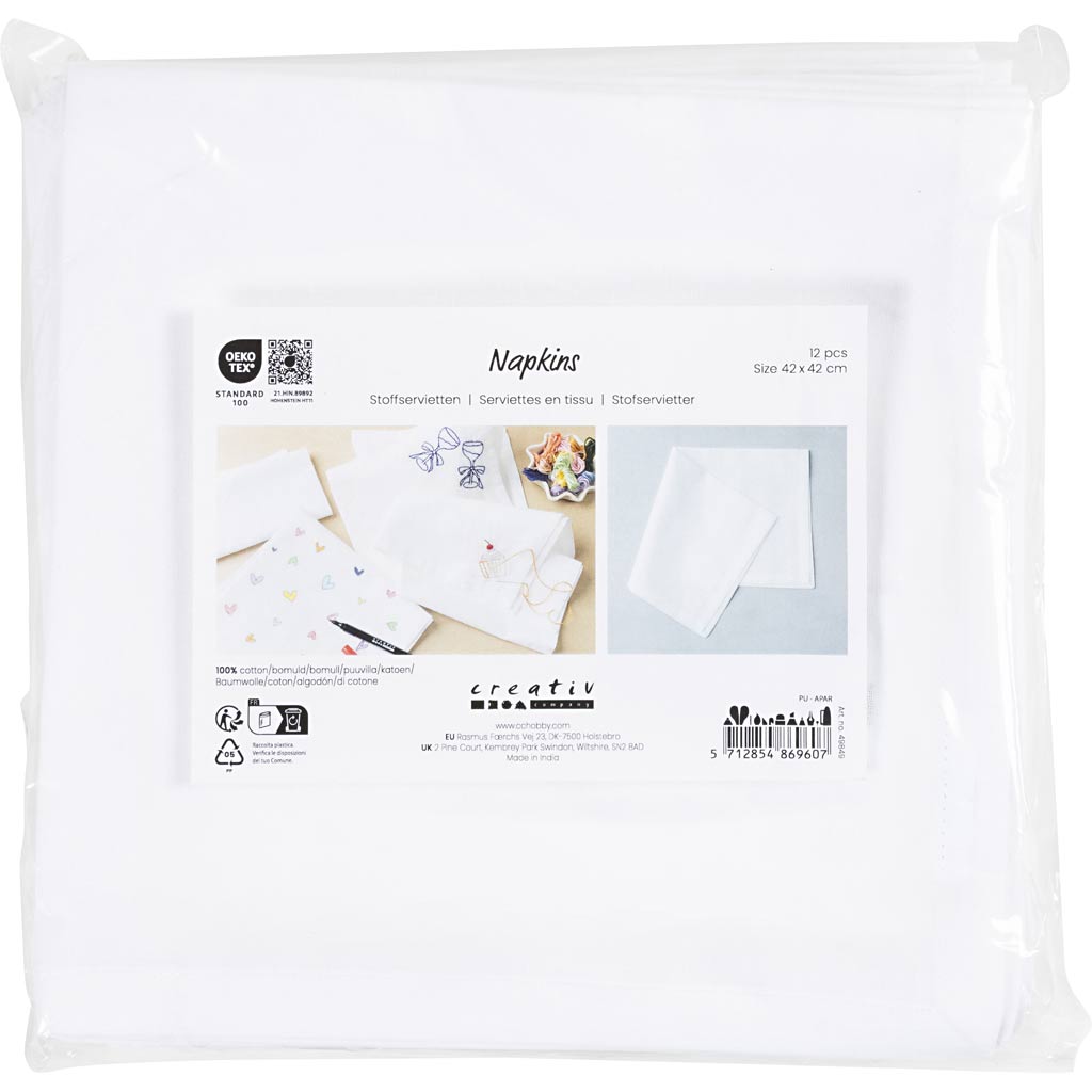 Serviettes textiles Creativ company, dim. 42x42 cm, 145 gr, blanches, 12 pièces 1 boîte