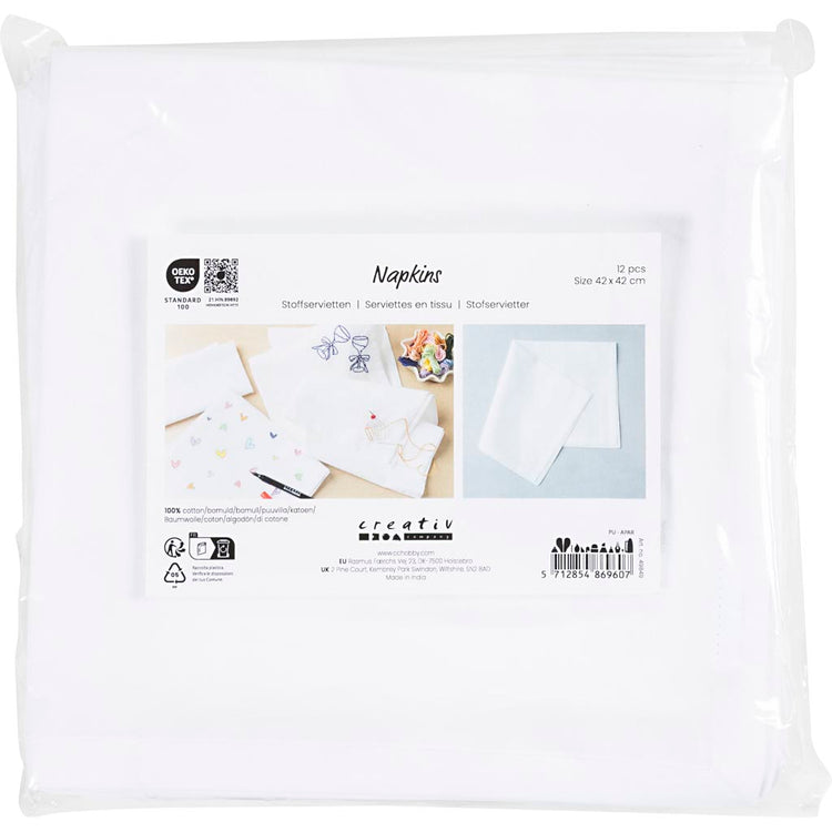 Serviettes textiles Creativ company, dim. 42x42 cm, 145 gr, blanches, 12 pièces 1 boîte
