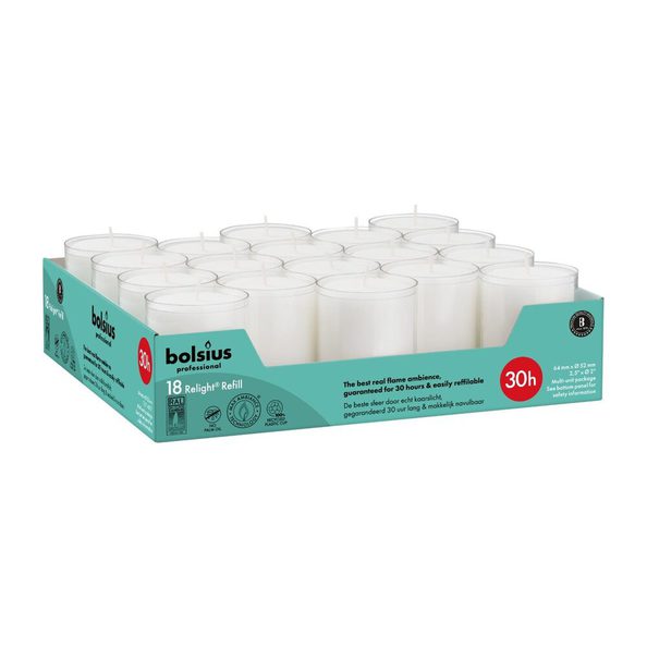 Recharges de recharge professionnelle Bolsius transparentes ø52x64 mm 30 heures (4x 18 pièces)