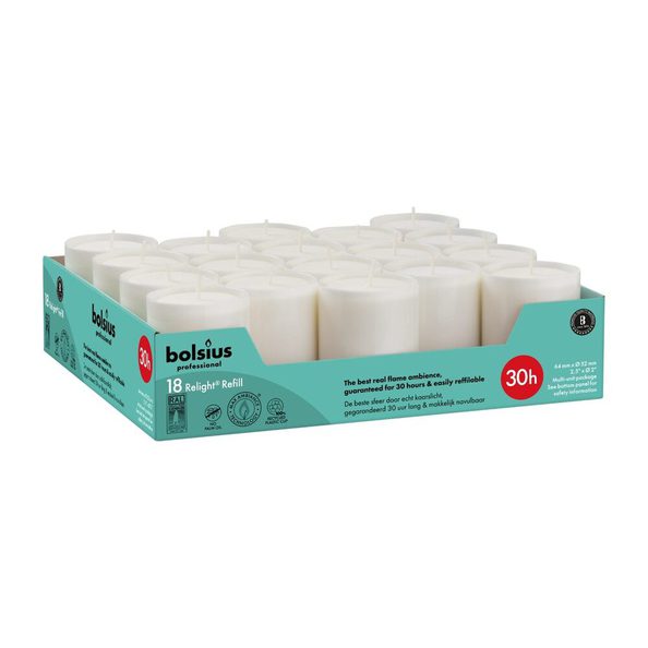 Recharges de recharge professionnelle Bolsius blanc ø52x64 mm 30 heures (4x 18 pièces)
