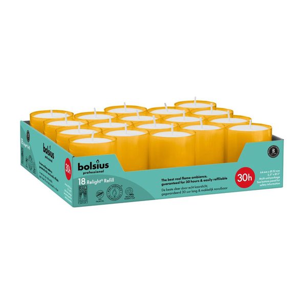 Recharges de recharge professionnelle Bolsius ambre ø52x64 mm 30 heures (4x 18 pièces)