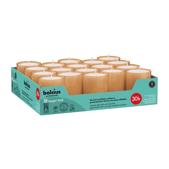 Recharges professionnelles Bolsius rose tendre ø52x64 mm 30 heures (4x 18 pièces)