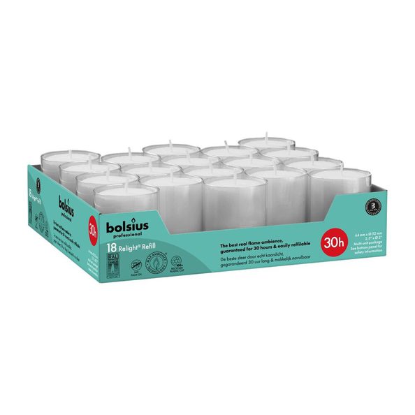 Recharges de recharge professionnelle Bolsius gris ø52x64 mm 30 heures (4x 18 pièces)