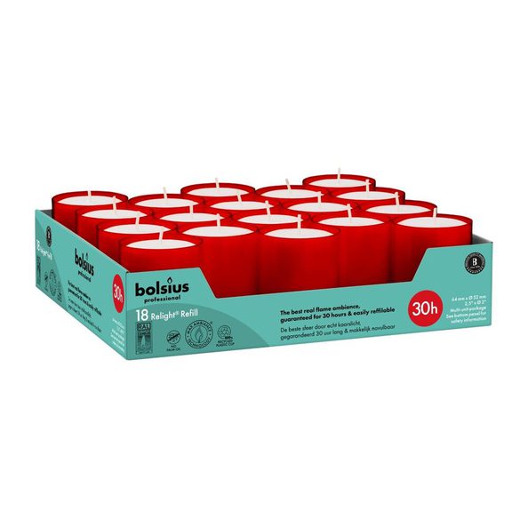 Recharges de recharge professionnelle Bolsius rouge ø52x64 mm 30 heures (4x 18 pièces)