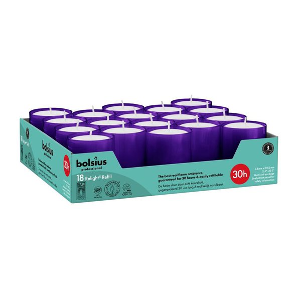 Recharges Bolsius 30 heures violet 4x18 pièces