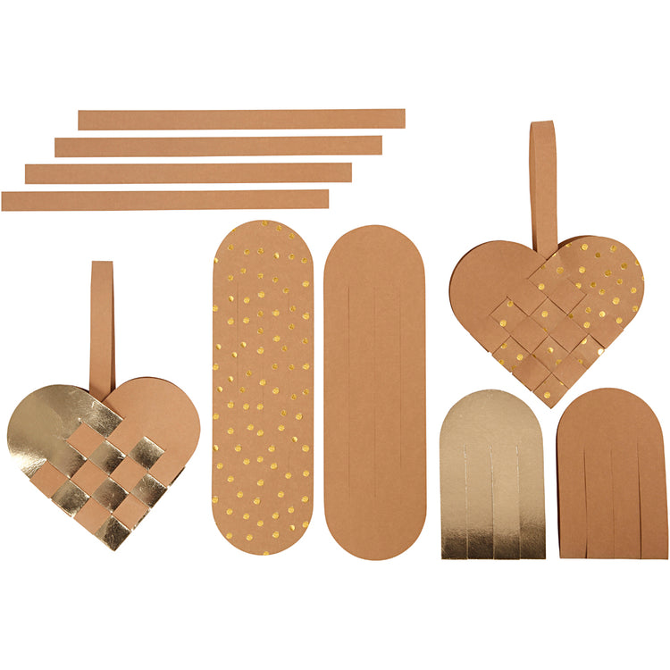Creativ company coeurs en papier imitation cuir, épaisseur 0,55 mm, doré, 1 set