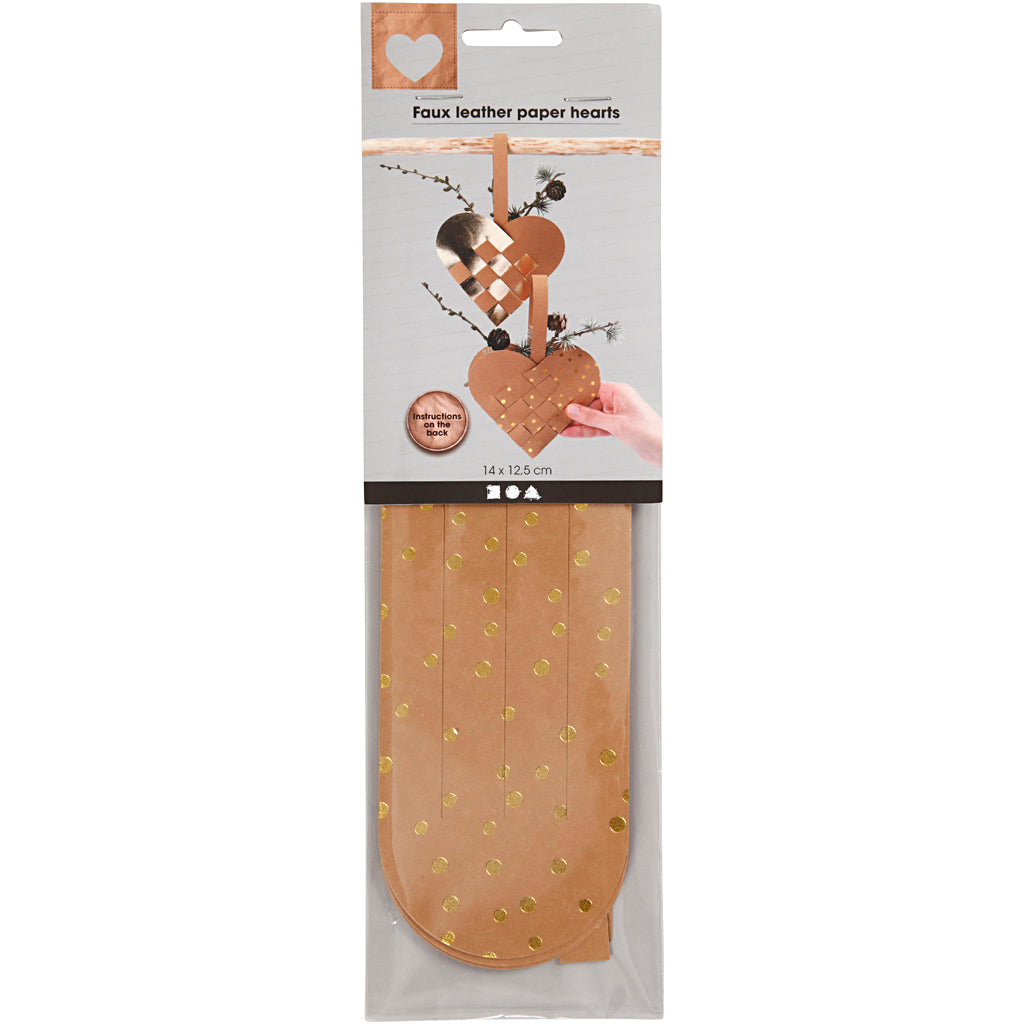 Creativ company coeurs en papier imitation cuir, épaisseur 0,55 mm, doré, 1 set