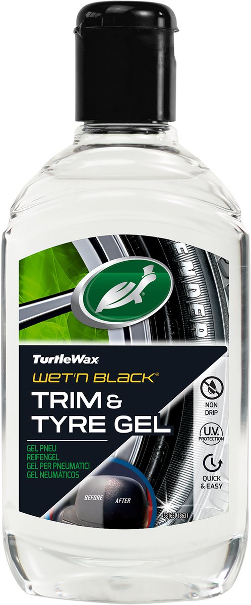 Turtle Wax Wet N Black Gel de Garniture de Pneu - laisse un éclat noir profond sur le plastique en caoutchouc - répare et fournit une couche protectrice - résistant à la dégradation - 300 ml