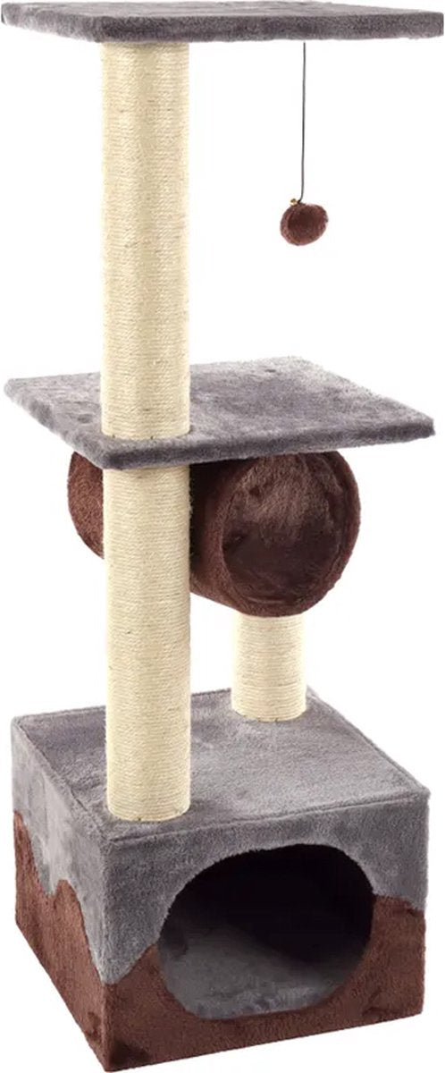Arbre à chat Flamingo – kangri 5 gris marron – 35 × 35 × 102 cm – arbre à chat en sisal – avec tunnel, plates-formes de couchage pour maison – pour chats