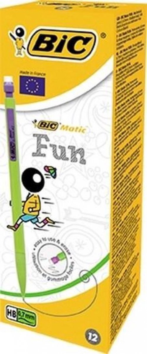 Bic : porte-mine hb 0,7mm matic fun + pointe gomme et 3 mines - clip coloré