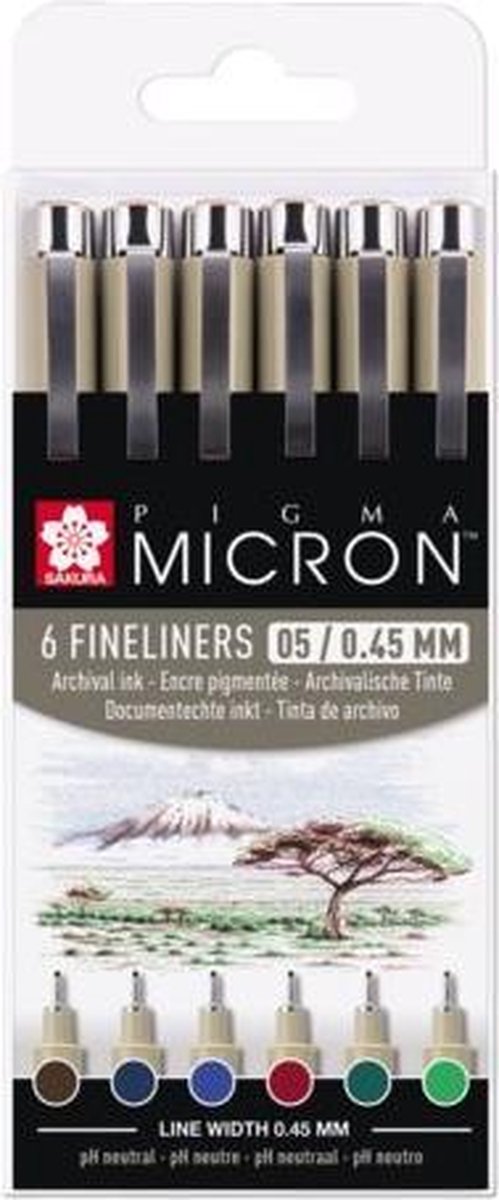 Sakura Pigma Micron 05 Pouche avec 6 couleurs terrestres