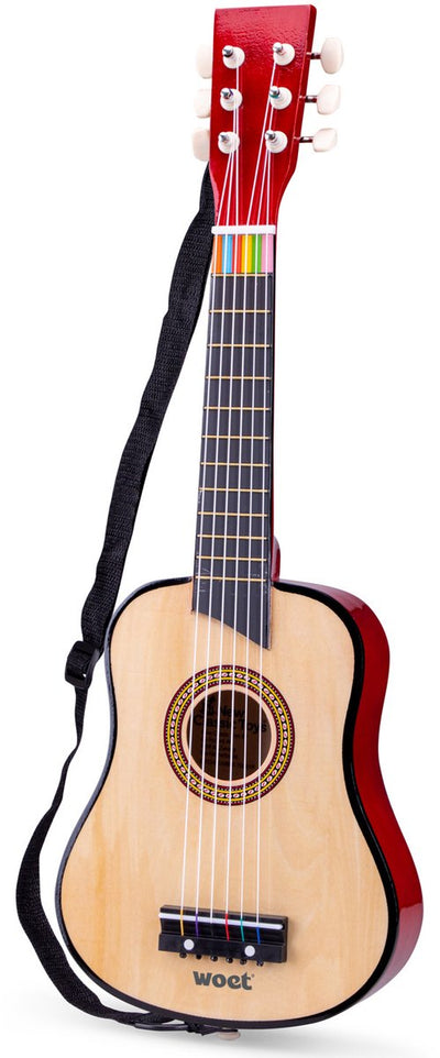 Woet ® guitare jouet en bois avec sangle de transport - marron naturel - instrument jouet - ma première guitare avec livret de musique - jouer de la guitare pour les enfants - à partir de 3 ans