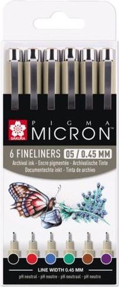 SAKURA PIGMA MICRON 05 POCKE avec 6 couleurs de base