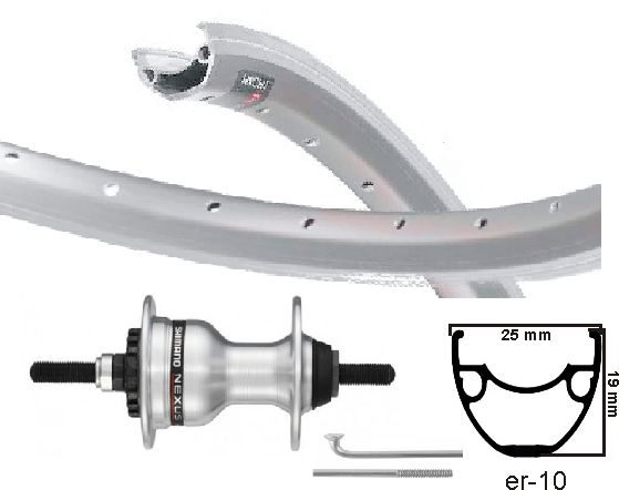 KGS Roue avant 28 pouces (622) Mach-1 ER-10 RIM Silver Rollerbrake Fixed Axe
