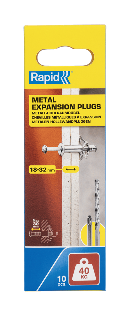 Chevilles rapides pour murs creux | ø11x65 | pour épaisseur de tôle de 18 à 32 mm | Capacité de charge de 40 kg | 10 pièces dans une boîte - 5001551