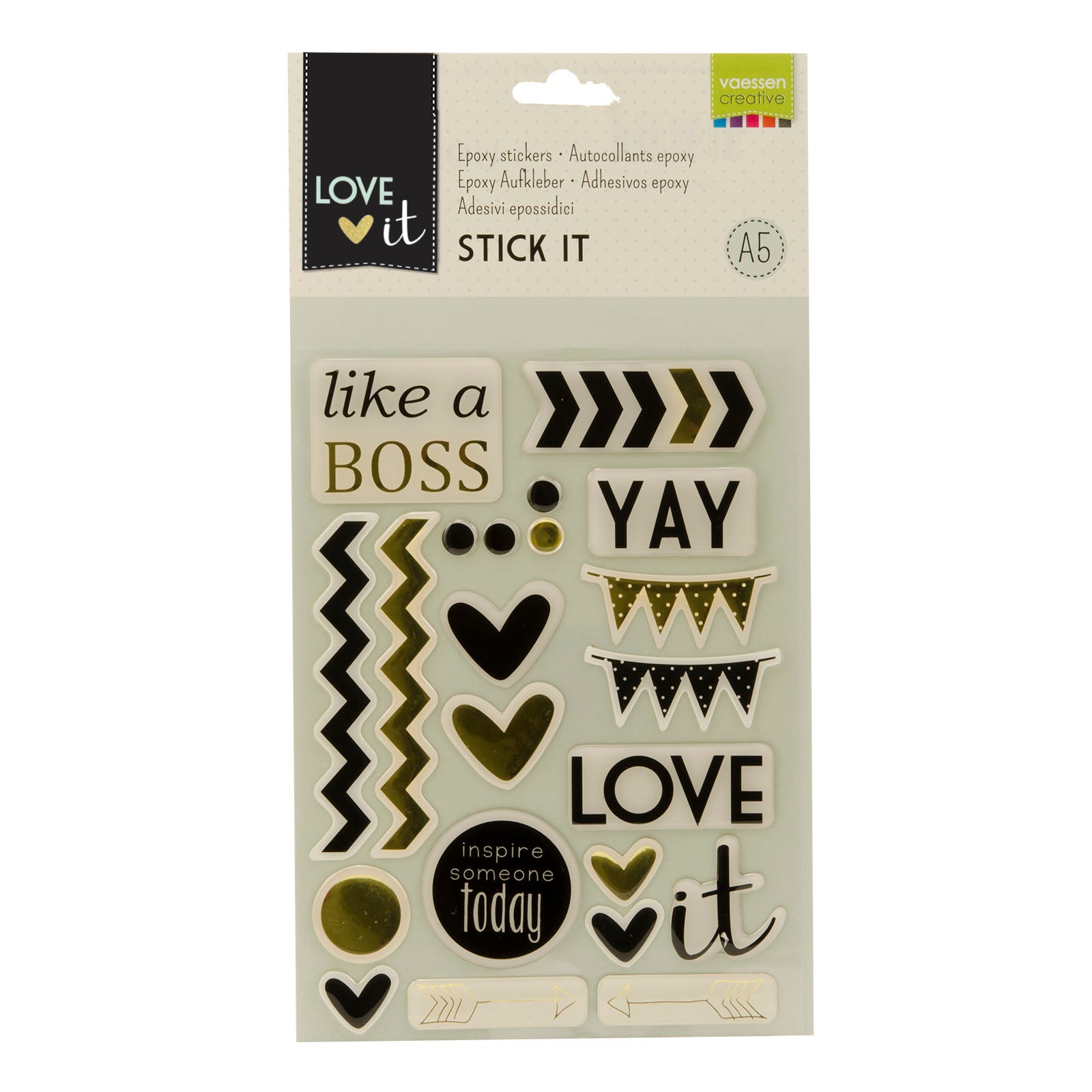 Vaessen creative • love it autocollants époxy 22 pcs.