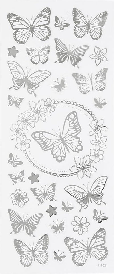 Creativ Company Stickers Silver Butterflies, 1 feuille