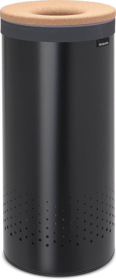 Panier à linge Brabantia - avec couvercle - 35 l - couvercle en liège noir mat