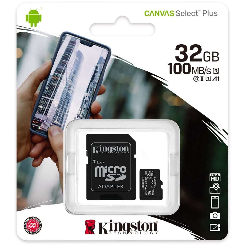 Kingston SDCS2 32 Go Canvas Select Plus, Microsdhc incl. Adaptateur SD, 32 Go, 100 85 Mo S, UHS-I U1