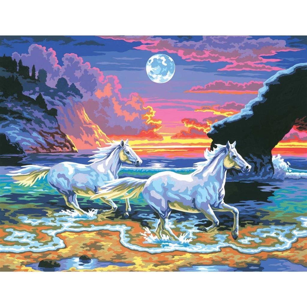 Peinture de base sur les chevaux numériques sur la plage
