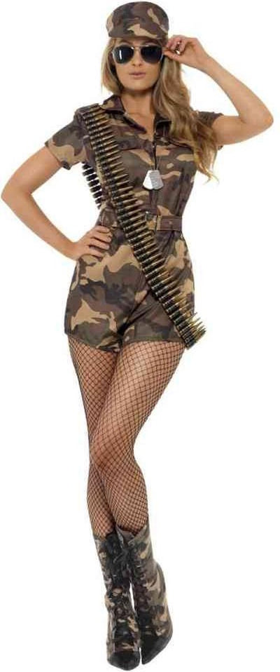 Costume de fille armée sexy Smiffys | uniforme de l'armée | combinaison armée - vêtements de carnaval femme taille l (44-46)