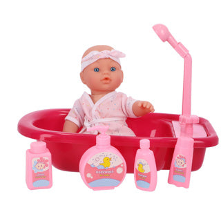 Ma belle salle de bain pour poupée avec fonction douche, poupée et lot de 5 accessoires