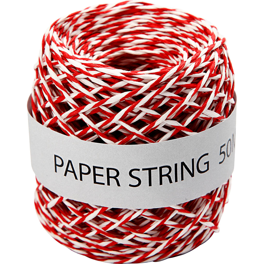 Cordon de papier Creativ company, épaisseur 1 mm, rouge blanc, 50 m 1 rouleau