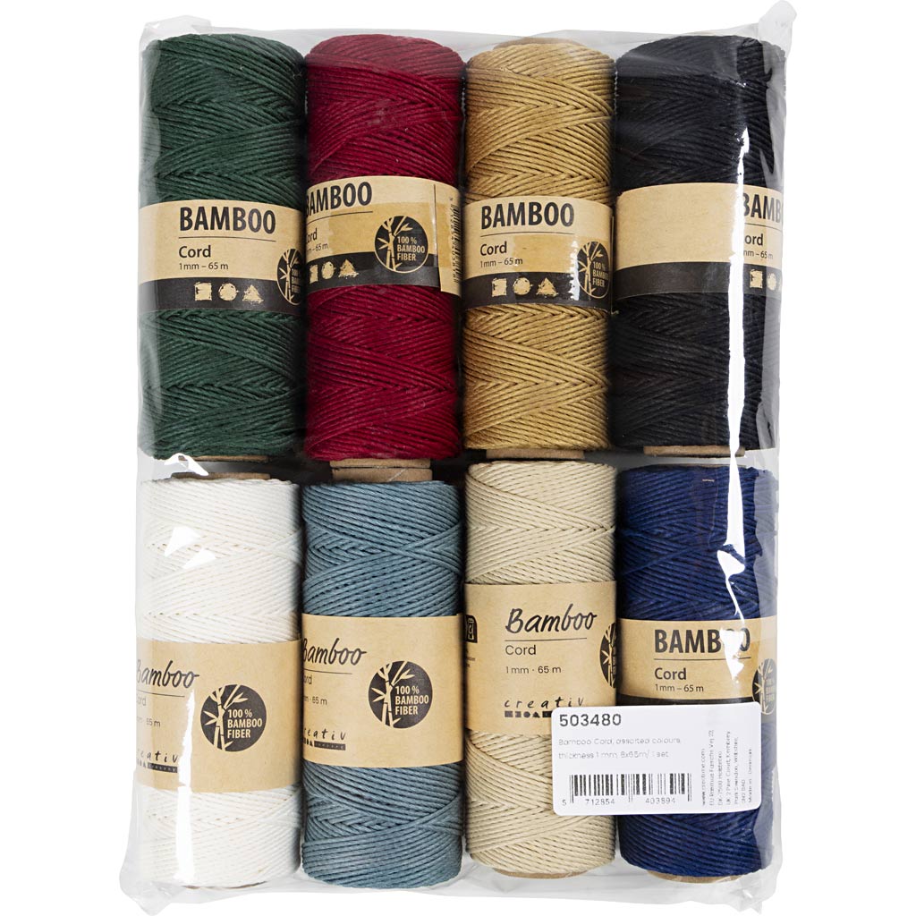 Cordon de bambou Creativ company, épaisseur 1 mm, différentes couleurs, 8x65 m 1 jeu