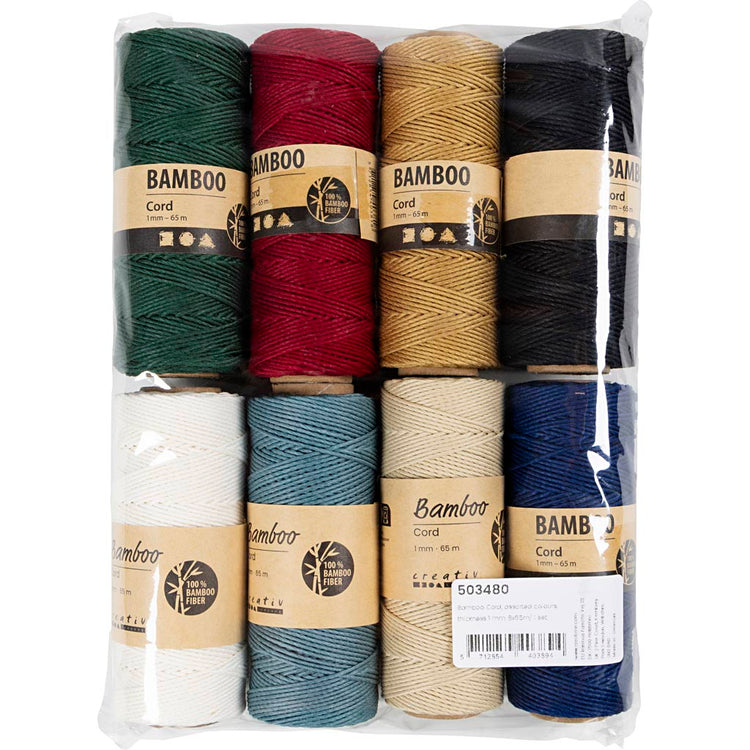 Cordon de bambou Creativ company, épaisseur 1 mm, différentes couleurs, 8x65 m 1 jeu