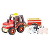Ensemble tracteur + remorque en bois rétro. fsc. 2+