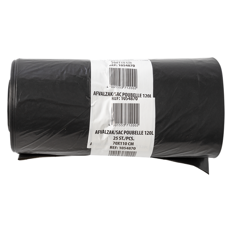 1054870 - sac poubelle 120 litres, noir LDPE25 pcs par rouleau | 10 pièces