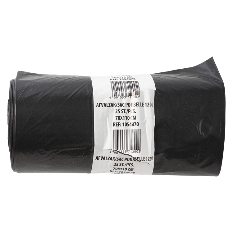 1054870 - sac poubelle 120 litres, noir LDPE25 pcs par rouleau | 10 pièces