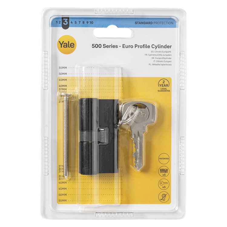 Yale 1070952 - cylindre profilé 500 noir mat 60mm (30 30) | 2 pièces