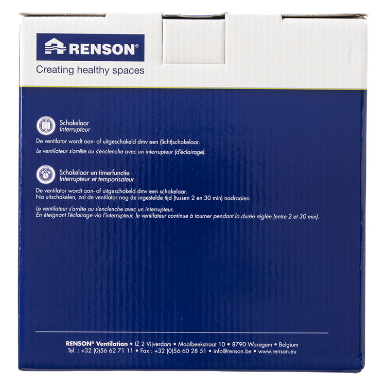 Renson 1006452 - ventilateur verrouillable avec minuterie 7222t blanc ø 125 | 2 pièces