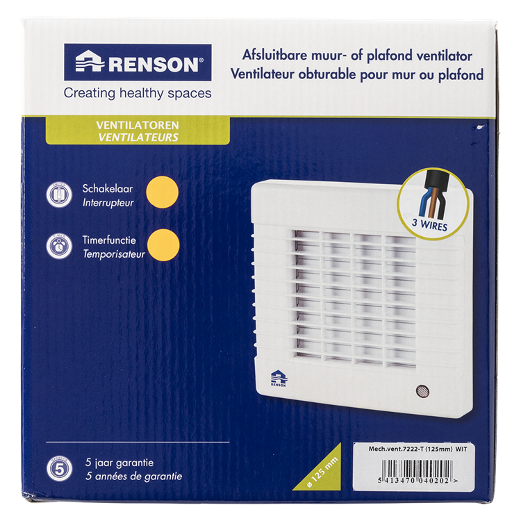 Renson 1006452 - ventilateur verrouillable avec minuterie 7222t blanc ø 125 | 2 pièces