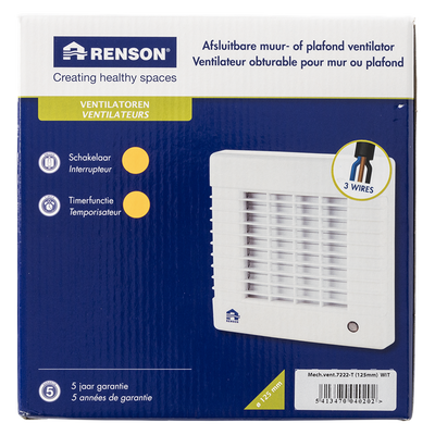 Renson 1006452 - ventilateur verrouillable avec minuterie 7222t blanc ø 125 | 2 pièces