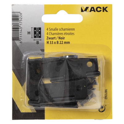 Mack 1071162 - 4 charnières étroites noires h 33 x l22 mm | 5 pièces