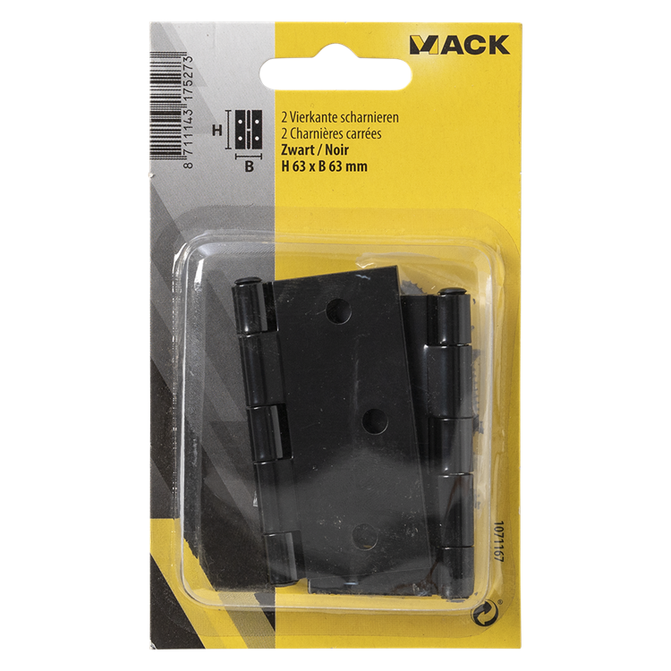 Mack 1071167 - 2 charnières carrées noires h63 x l63 mm | 5 pièces