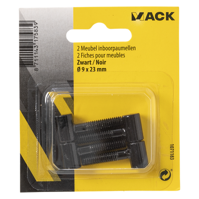 Mack 1071183 - 2 charnières percées pour meuble noir ø 9 x 23 mm | 5 pièces