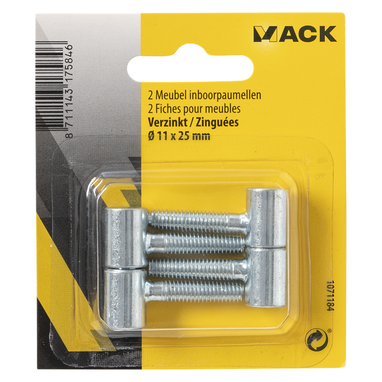 Mack 1071184 - 2 charnières pour meubles galvanisées ø 11 x 25 mm | 5 pièces
