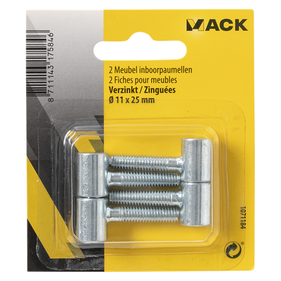 Mack 1071184 - 2 charnières pour meubles galvanisées ø 11 x 25 mm | 5 pièces