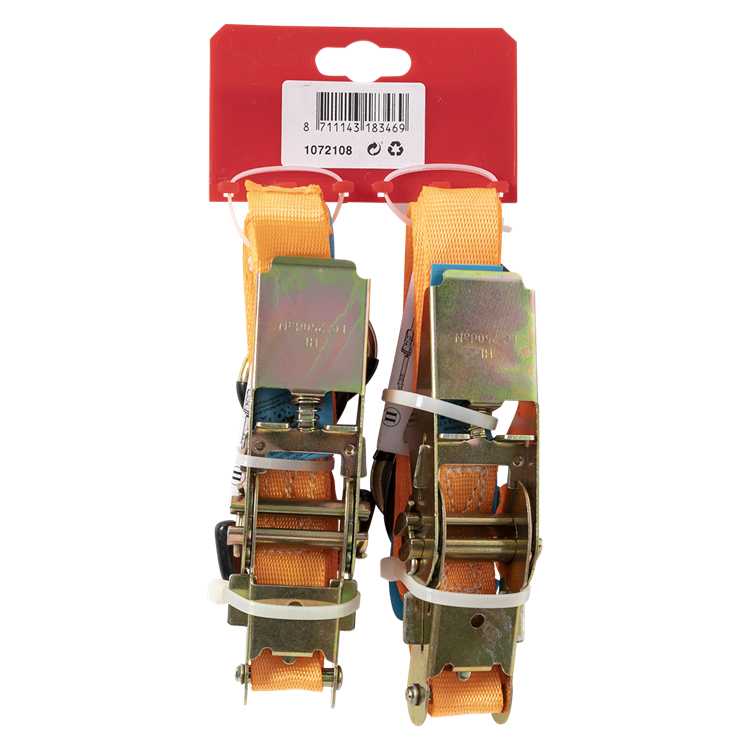 Mack 1072108 - 2 courroies de tension pe, tendeur à cliquet 25mm-4m max 500kg 2d,2 crochets s | 5 pièces