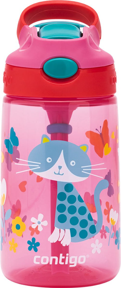 Gourde pour enfants Contigo gizmo flip autospout avec paille, bouteille d'eau sans BPA - cerise avec chat - 420 ml