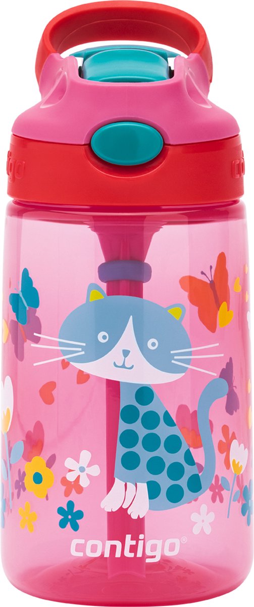 Gourde pour enfants Contigo gizmo flip autospout avec paille, bouteille d'eau sans BPA - cerise avec chat - 420 ml