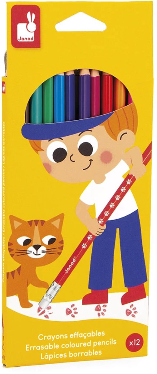 Janod - colo - crayons effaçables - lot de 12 couleurs différentes